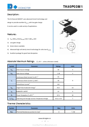 TK40P03M1 Datasheet PDF SHENZHEN DOINGTER SEMICONDUCTOR CO., LTD.