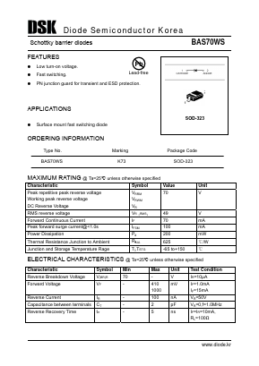 BAS70WS Datasheet PDF Diode Semiconductor Korea