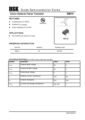 S9014 Datasheet PDF Diode Semiconductor Korea