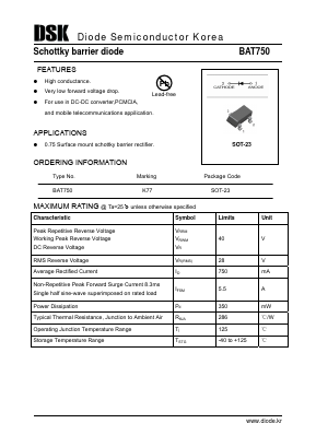 BAT750 Datasheet PDF Diode Semiconductor Korea