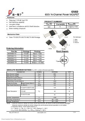 DMT6N60-TU Datasheet PDF DIYI Electronic Technology Co., Ltd.