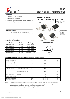 DMT6N65-TU Datasheet PDF DIYI Electronic Technology Co., Ltd.