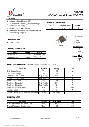 DMD15N10 Datasheet PDF DIYI Electronic Technology Co., Ltd.