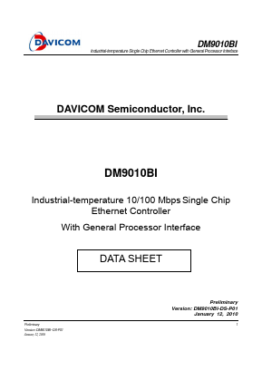 DM9010BI Datasheet PDF Davicom Semiconductor, Inc.