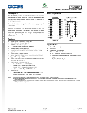 74LVC240A Datasheet PDF Diodes Incorporated.