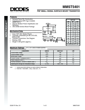 MMST5401 Datasheet PDF Diodes Incorporated.