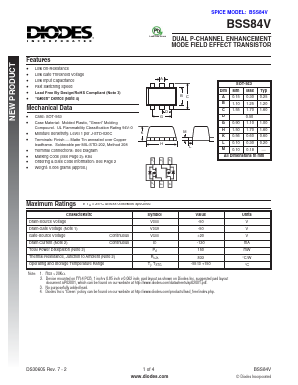 BSS84V Datasheet PDF Diodes Incorporated.