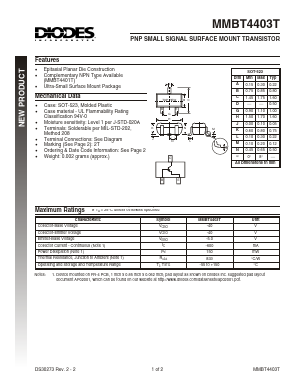 MMBT4403T Datasheet PDF Diodes Incorporated.