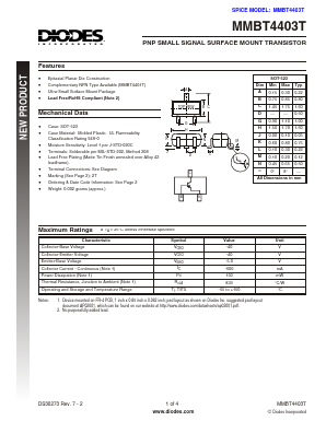 MMBT4403T-7-F Datasheet PDF Diodes Incorporated.