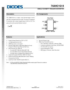 74AHC1G14W5 Datasheet PDF Diodes Incorporated.