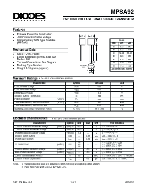 MPSA92 Datasheet PDF Diodes Incorporated.