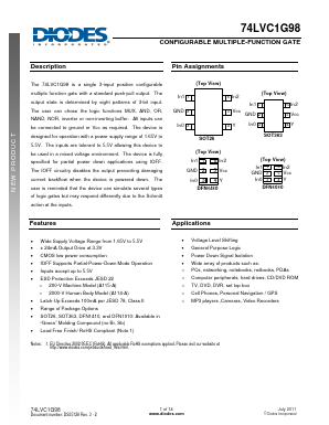 74LVC1G98Z4 Datasheet PDF Diodes Incorporated.