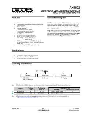 AH1802-W Datasheet PDF Diodes Incorporated.