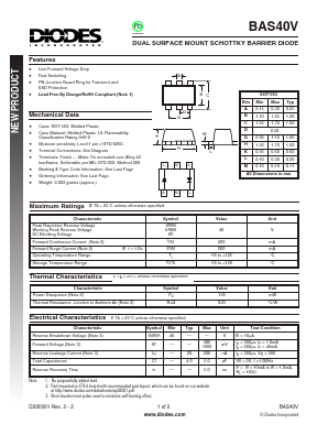 BAS40V-7 Datasheet PDF Diodes Incorporated.