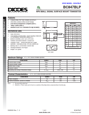 BC847BLP Datasheet PDF Diodes Incorporated.