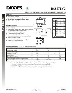 BC847BVC Datasheet PDF Diodes Incorporated.