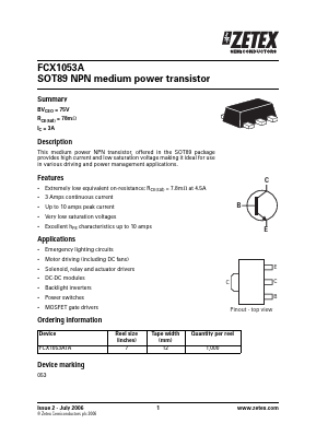 FCX1053ATA Datasheet PDF Diodes Incorporated.