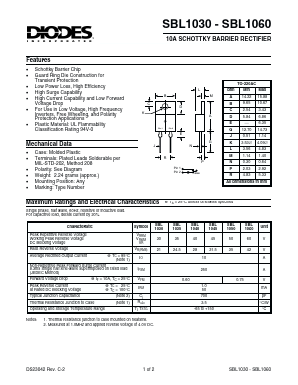 SBL1050 Datasheet PDF Diodes Incorporated.