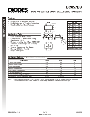 BC857BS Datasheet PDF Diodes Incorporated.