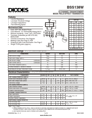 BSS138W Datasheet PDF Diodes Incorporated.