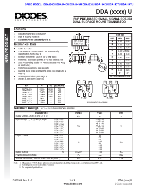 DDA114EU Datasheet PDF Diodes Incorporated.