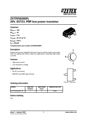 ZXTP25020DFL Datasheet PDF Diodes Incorporated.