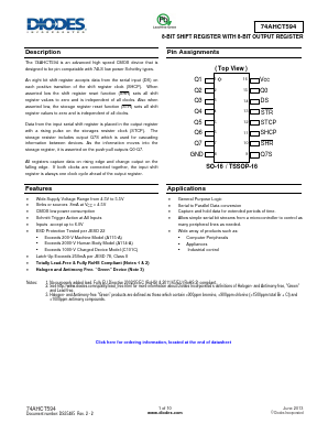 74AHCT594S16 Datasheet PDF Diodes Incorporated.