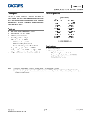 74HC125T14-13 Datasheet PDF Diodes Incorporated.