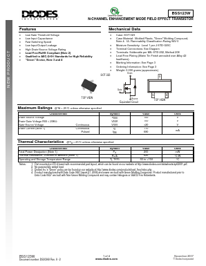 BSS123W Datasheet PDF Diodes Incorporated.