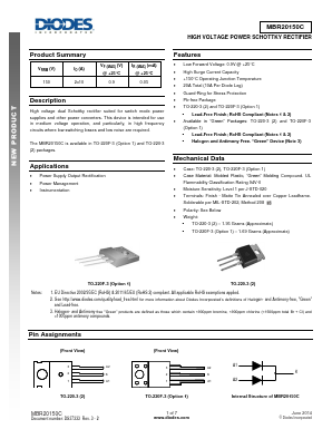 MBR20150CT-E1 Datasheet PDF Diodes Incorporated.
