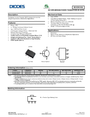 BCX5616Q Datasheet PDF Diodes Incorporated.