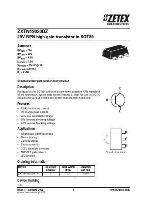 ZXTN19020DZ Datasheet PDF Diodes Incorporated.