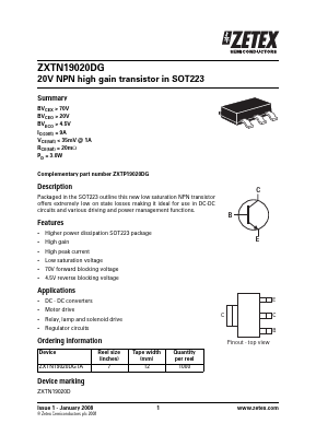 ZXTN19020DG Datasheet PDF Diodes Incorporated.