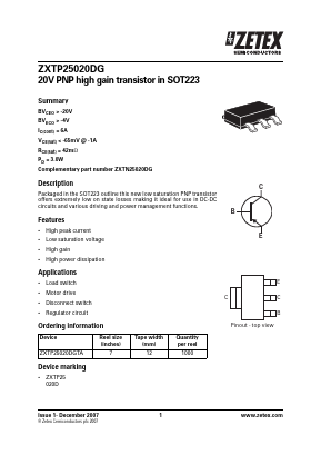 ZXTP25020DGTA Datasheet PDF Diodes Incorporated.