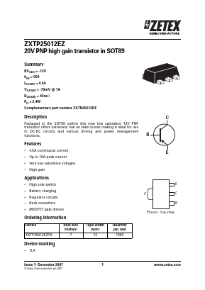 ZXTP25012EZTA Datasheet PDF Diodes Incorporated.