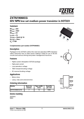 ZXTN19060CG Datasheet PDF Diodes Incorporated.