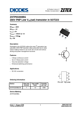 ZXTP03200BGTA Datasheet PDF Diodes Incorporated.