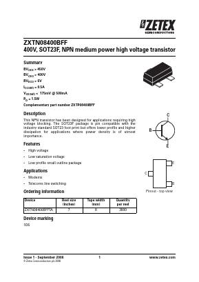 ZXTN08400BFF Datasheet PDF Diodes Incorporated.