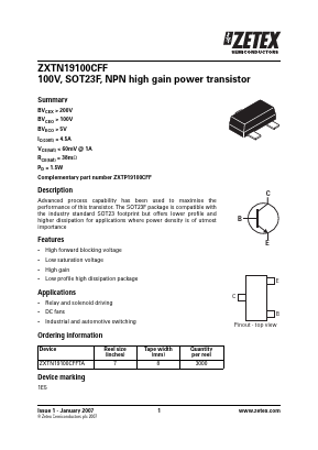 ZXTN19100CFF Datasheet PDF Diodes Incorporated.