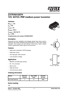 ZXTP25012EFH Datasheet PDF Diodes Incorporated.