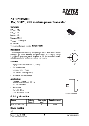 ZXTP25015DFHTA Datasheet PDF Diodes Incorporated.