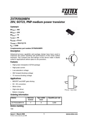 ZXTP25020BFH Datasheet PDF Diodes Incorporated.