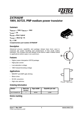 ZXTP2029FTA Datasheet PDF Diodes Incorporated.