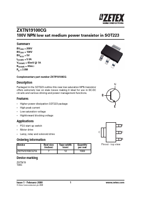 ZXTN19100CGTA Datasheet PDF Diodes Incorporated.