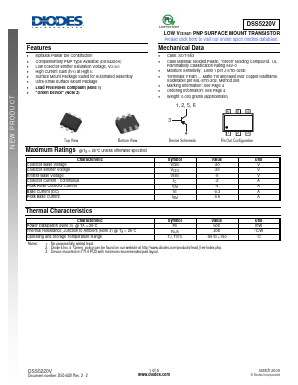 DSS5220V Datasheet PDF Diodes Incorporated.