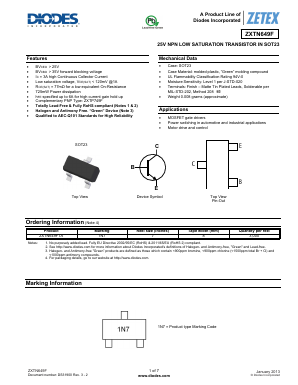 ZXTN649FTA Datasheet PDF Diodes Incorporated.