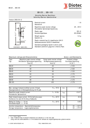 SB130 Datasheet PDF Diotec Semiconductor Germany 