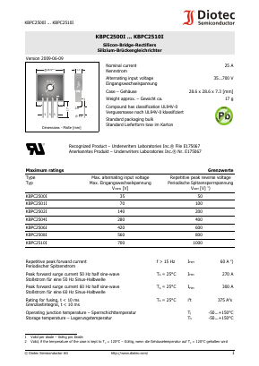 KBPC2500I Datasheet PDF Diotec Semiconductor Germany 