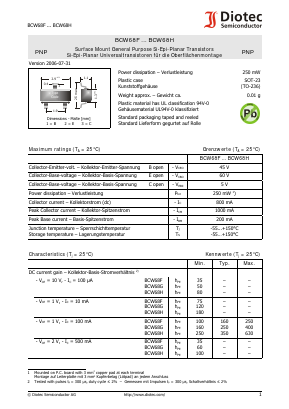 BCW68H Datasheet PDF Diotec Semiconductor Germany 