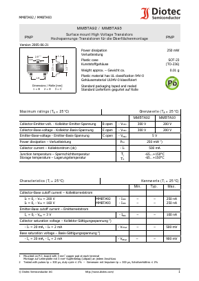 MMBTA92 Datasheet PDF Diotec Semiconductor Germany 